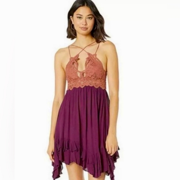 Free People FP One Adella Slip Mini Crochet Dress Size Small Copper Combo - Picture 6 of 11